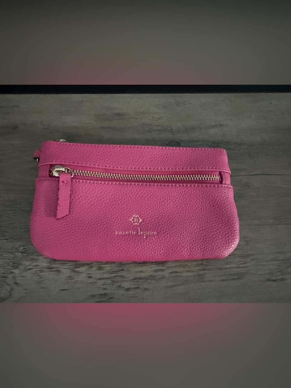 Nanette Lepore Hot Pink Pebbled Leather Cosmetic Pouch with Gold Zip
